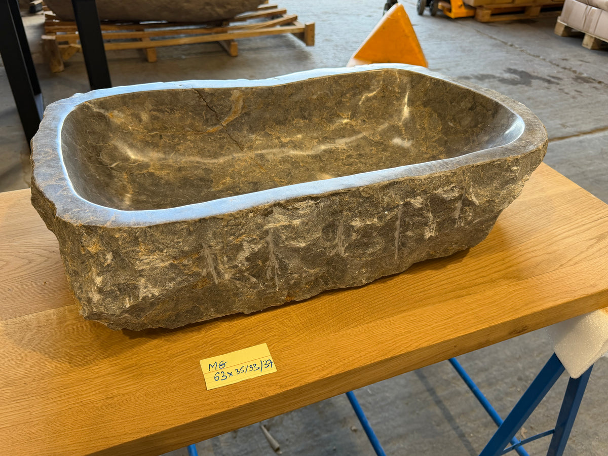 57 - 65cm Naturstein Waschbecken aus Grauem Marmor