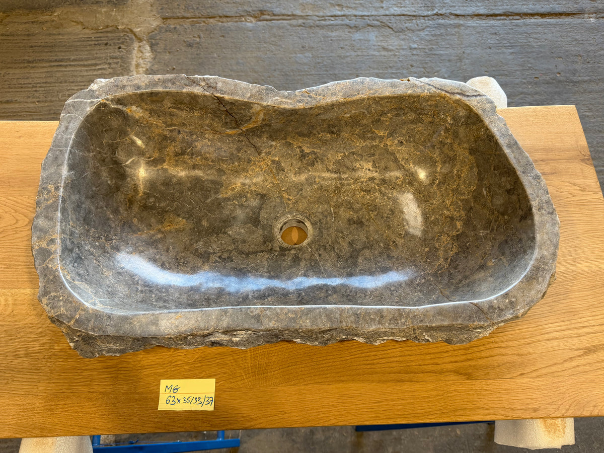 57 - 65cm Naturstein Waschbecken aus Grauem Marmor