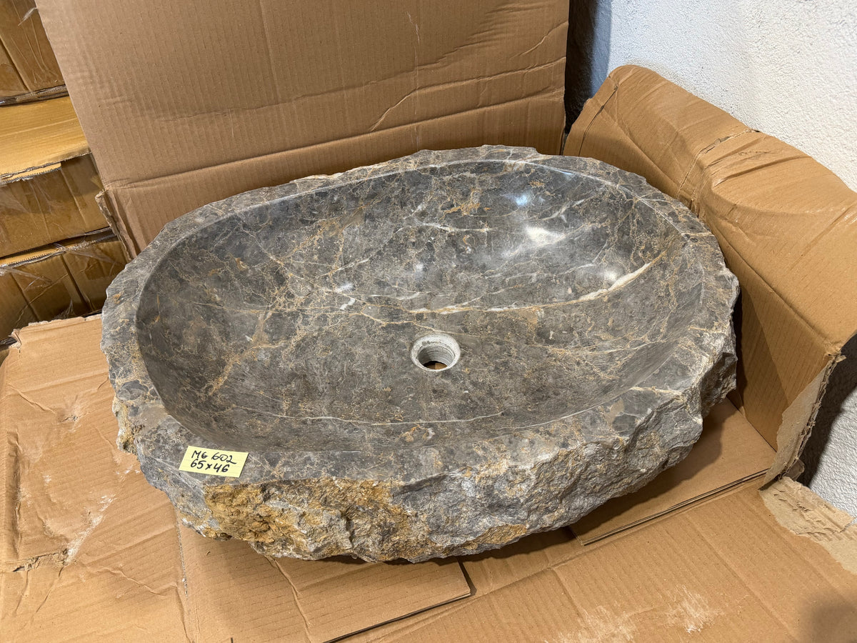 57 - 65cm Naturstein Waschbecken aus Grauem Marmor