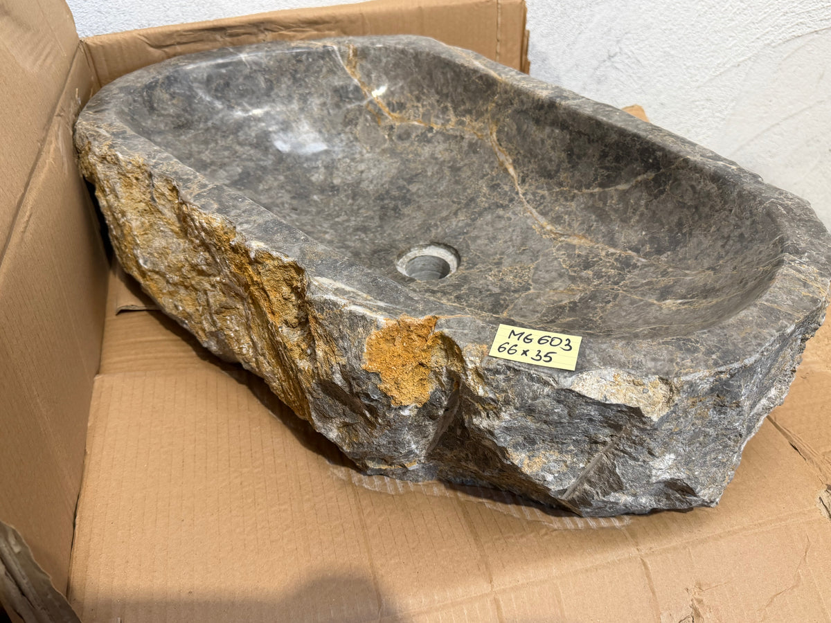 57 - 65cm Naturstein Waschbecken aus Grauem Marmor