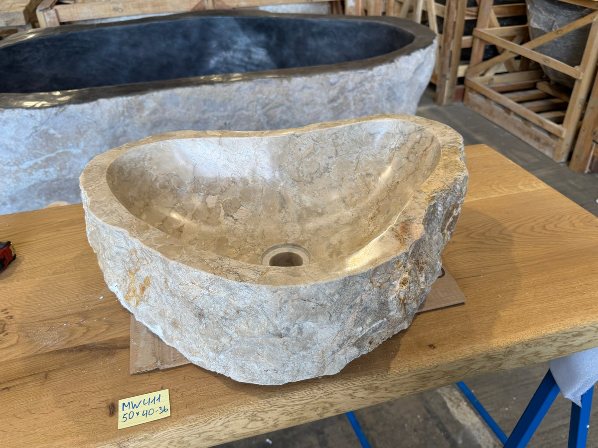 45-50cm Naturstein Waschbecken aus Beige Marmor – Stein Struktur