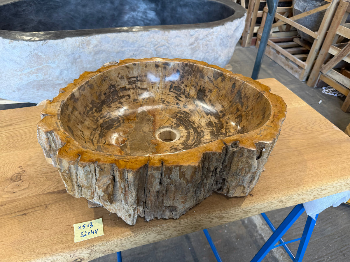 50-55cm Waschbecken aus versteinertem Holz – Ein Kunstwerk der Natur seit Millionen von Jahren