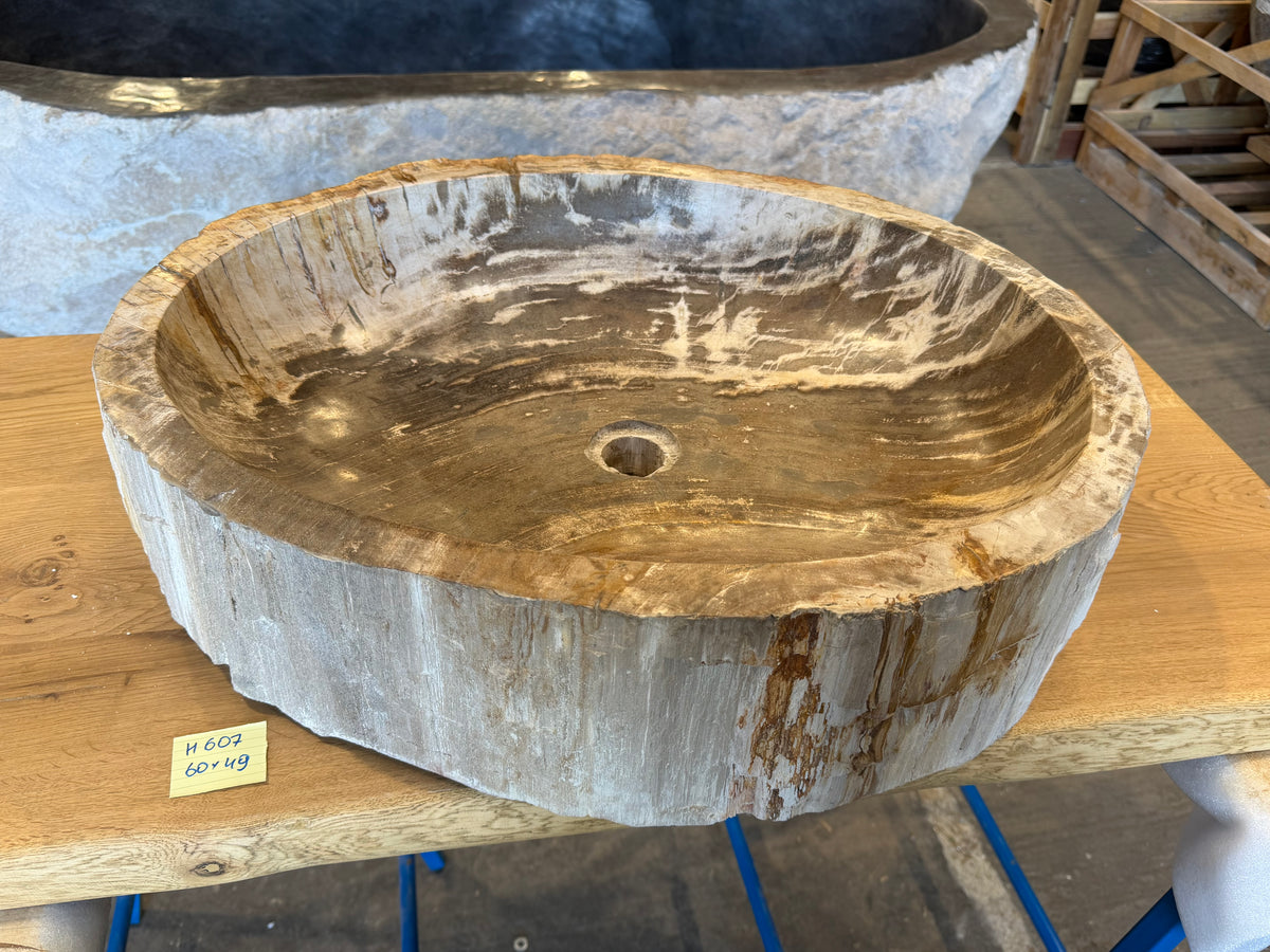 60cm Waschbecken aus versteinertem Holz – Ein Kunstwerk der Natur seit Millionen von Jahren