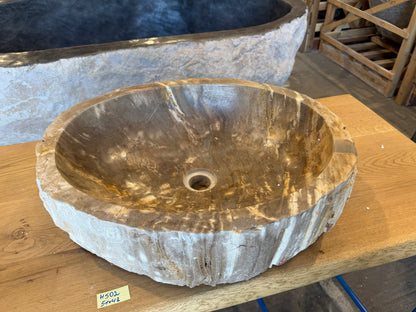 50-55cm Waschbecken aus versteinertem Holz – Ein Kunstwerk der Natur seit Millionen von Jahren