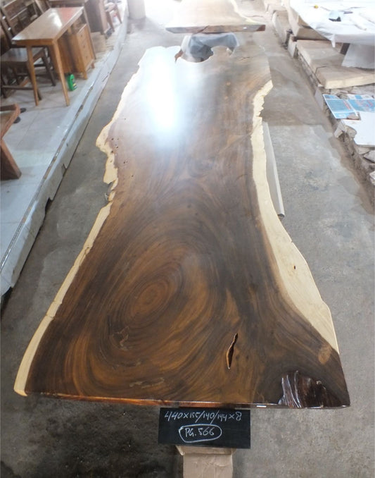 Suar Tischplatte 440 × 155 × 140 × 144 × 8 cm – Massivholz Baumkante aus einem Stück