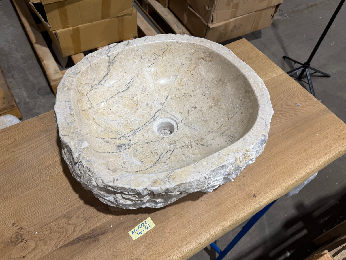 45-50cm Naturstein Waschbecken aus Beige Marmor – Stein Struktur