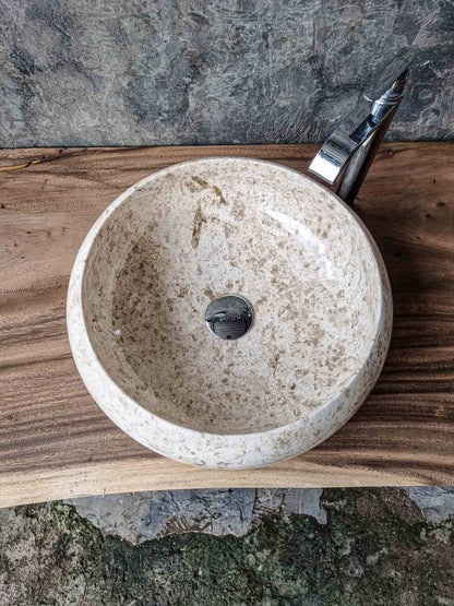 Marmor Waschbecken Weiß-Beige – Luxuriöses Naturstein | Handgefertigtes Unikat