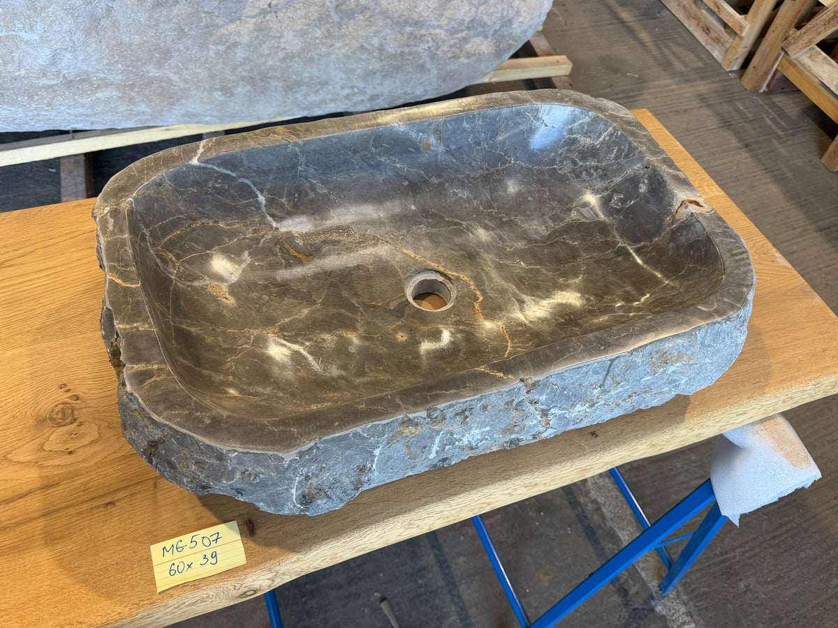 57 - 65cm Naturstein Waschbecken aus Grauem Marmor