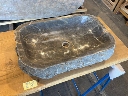 57 - 65cm Naturstein Waschbecken aus Grauem Marmor