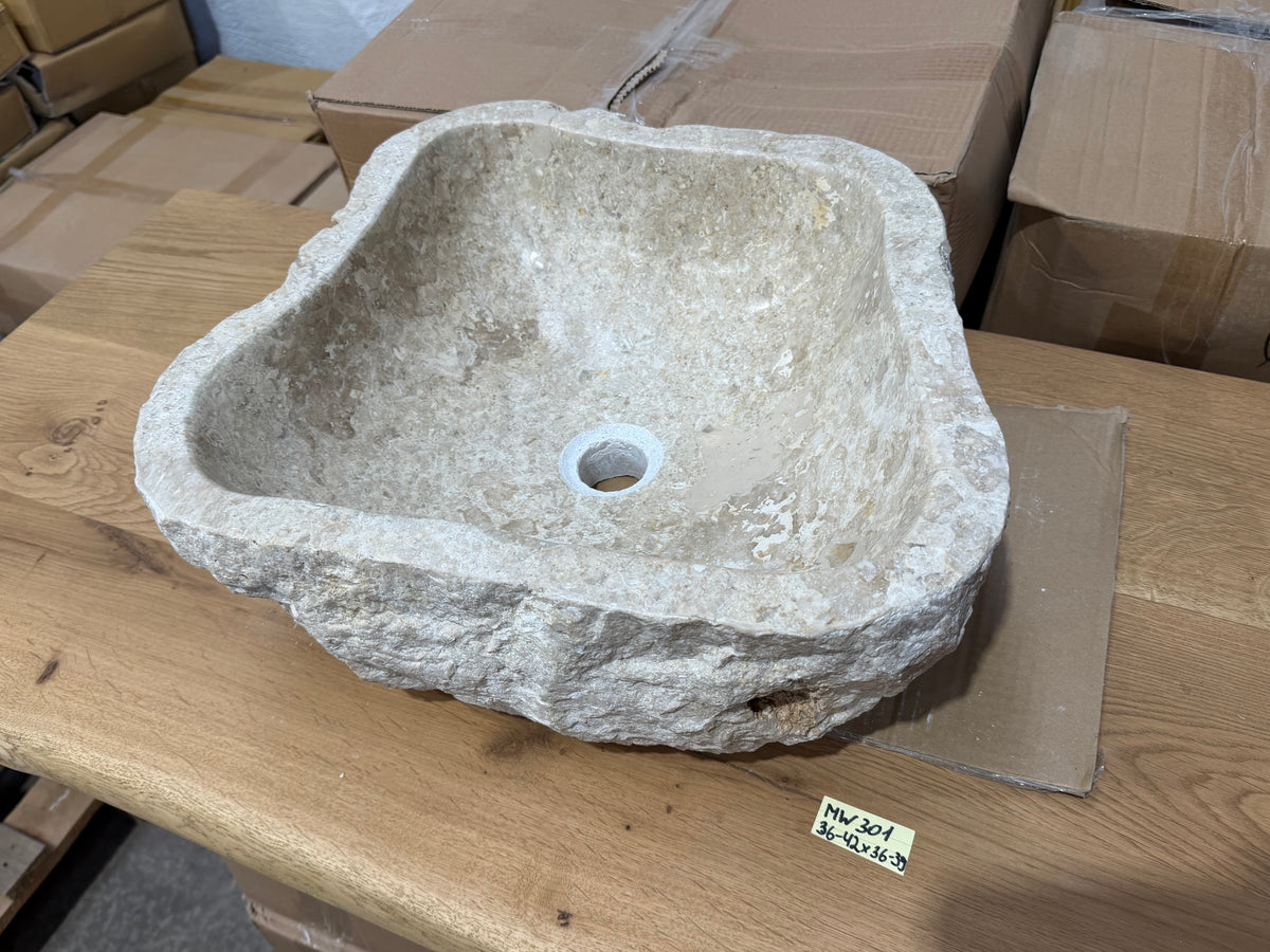 35-45cm Naturstein Waschbecken aus Beige Marmor – Stein Struktur