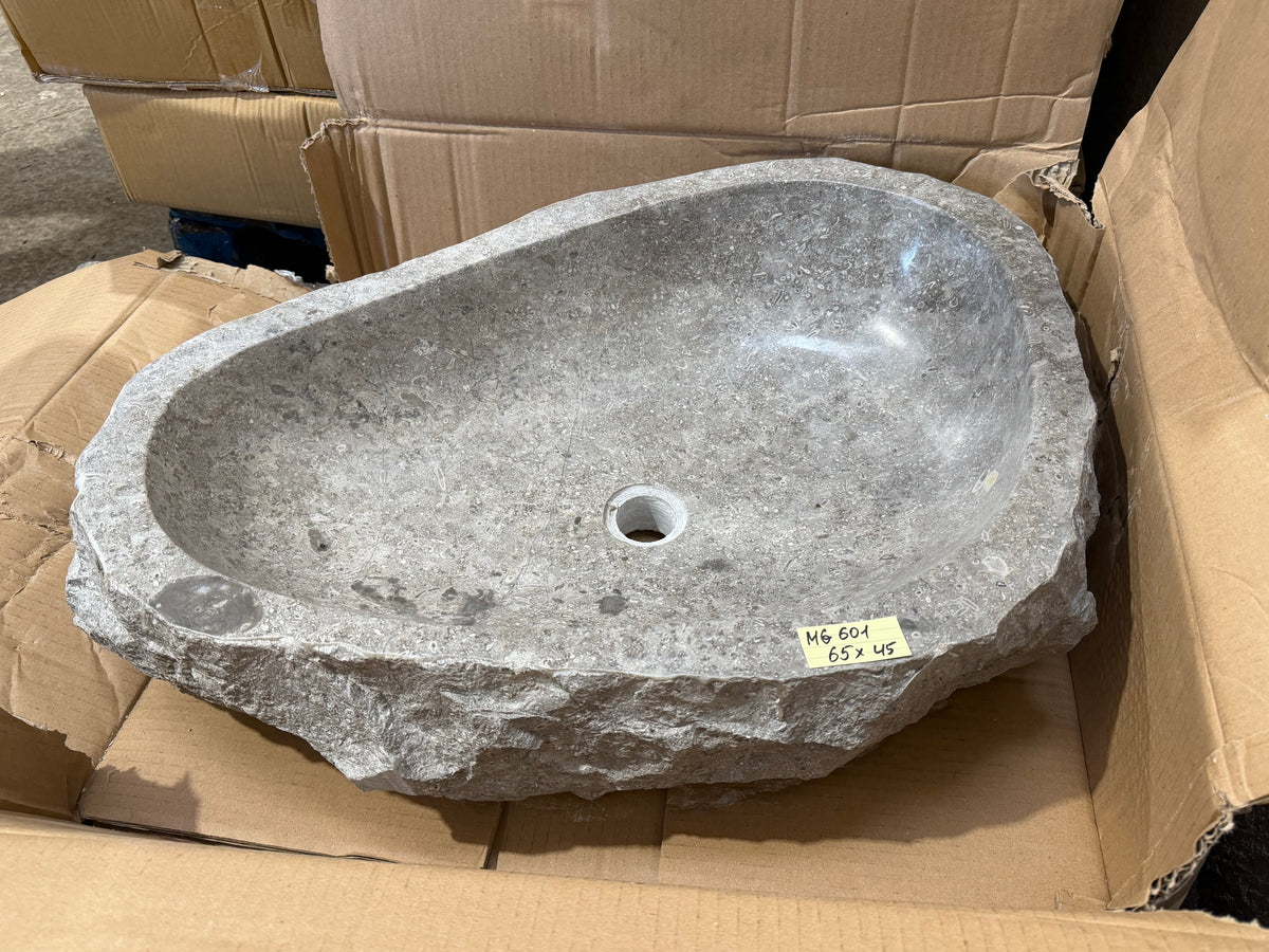 57 - 65cm Naturstein Waschbecken aus Grauem Marmor