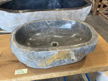 57 - 65cm Naturstein Waschbecken aus Grauem Marmor