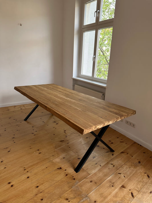 Esstisch aus Eichenholz Massiv Baumkante 6cm stark 220x100cm & 240x100cm| Metall Gestell