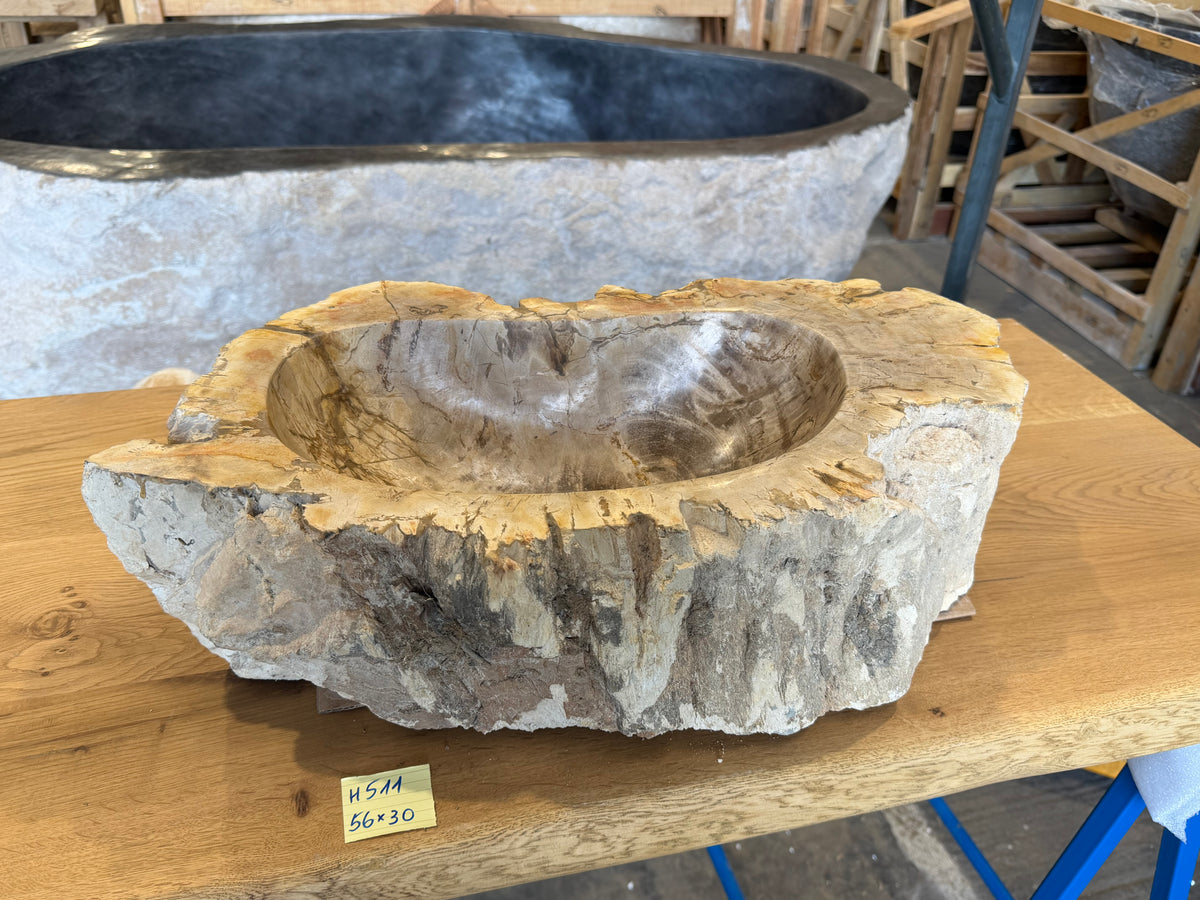 50-55cm Waschbecken aus versteinertem Holz – Ein Kunstwerk der Natur seit Millionen von Jahren