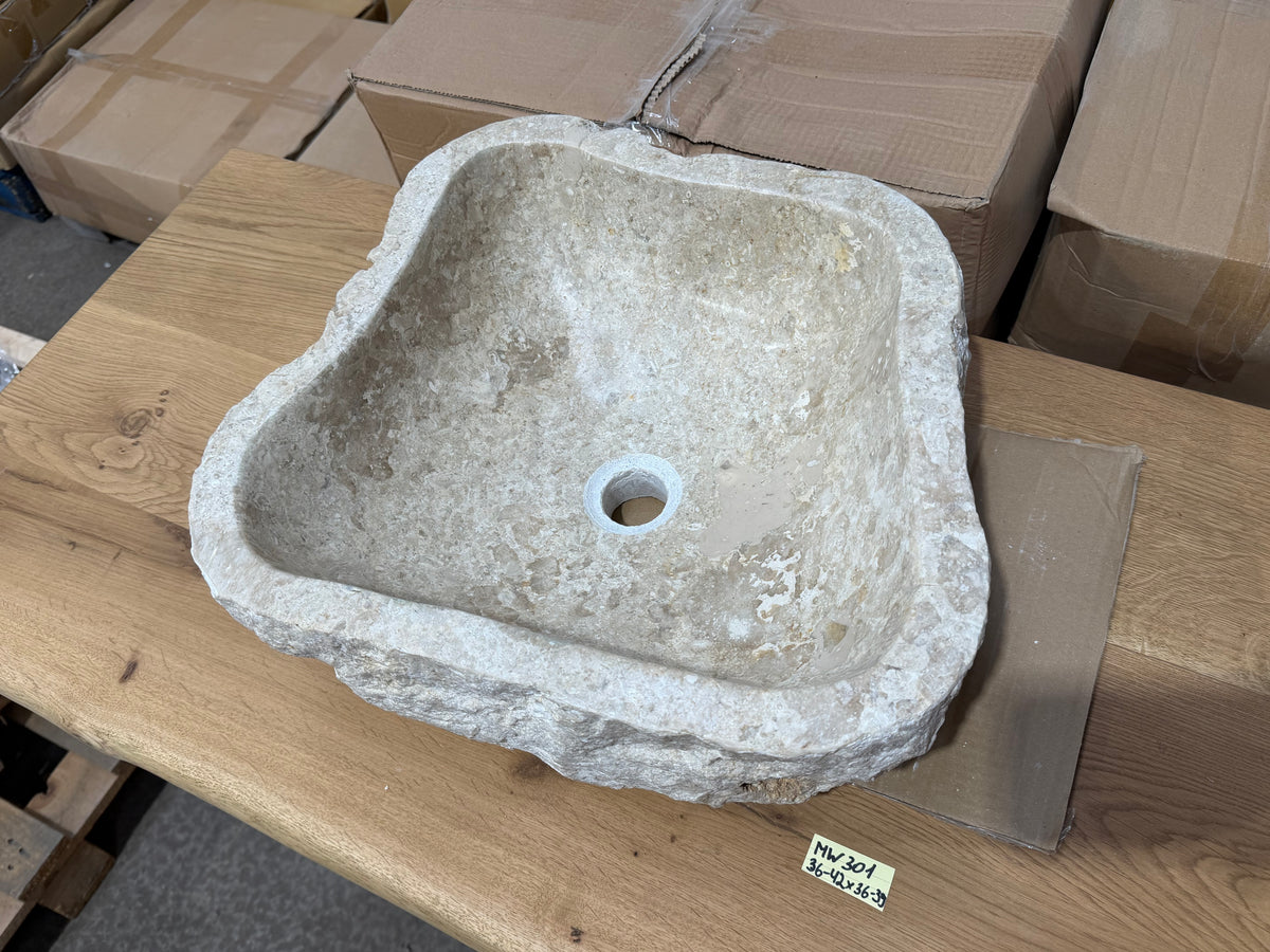 35-45cm Naturstein Waschbecken aus Beige Marmor – Stein Struktur