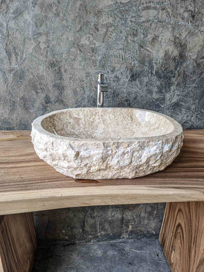 Luxuriöses Naturstein Waschbecken „aus Beige Marmor – Stein Struktur