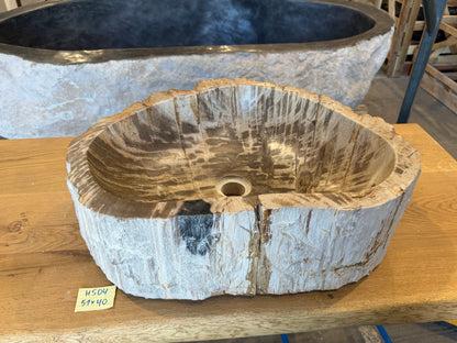 50-55cm Waschbecken aus versteinertem Holz – Ein Kunstwerk der Natur seit Millionen von Jahren