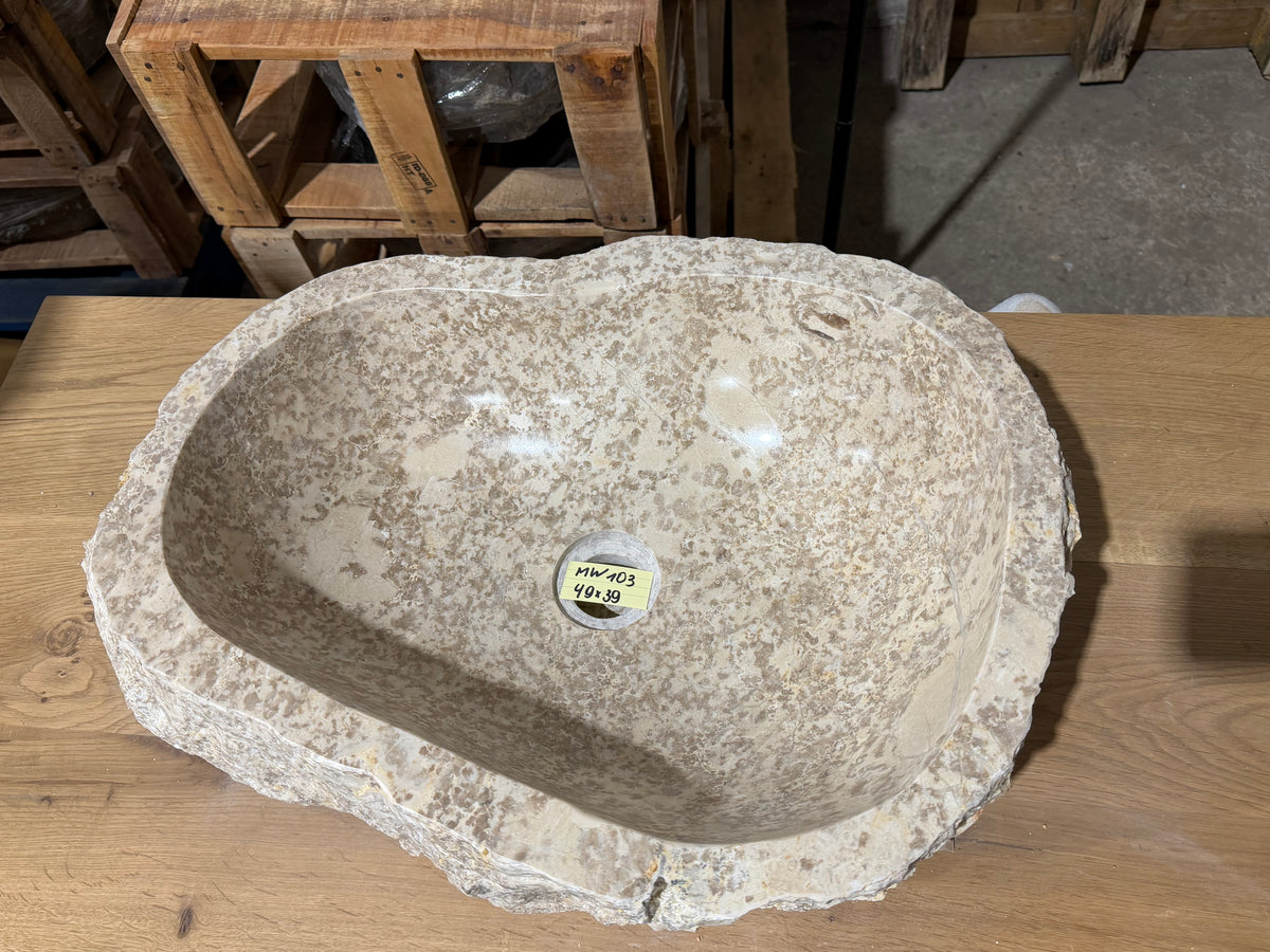 45-50cm Naturstein Waschbecken aus Beige Marmor – Stein Struktur