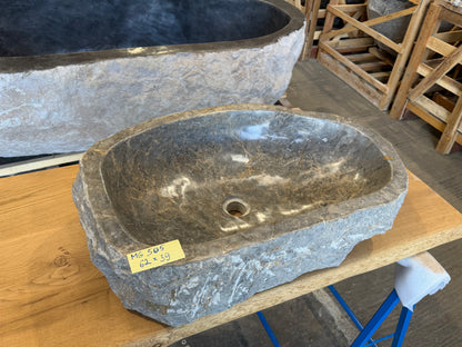 57 - 65cm Naturstein Waschbecken aus Grauem Marmor