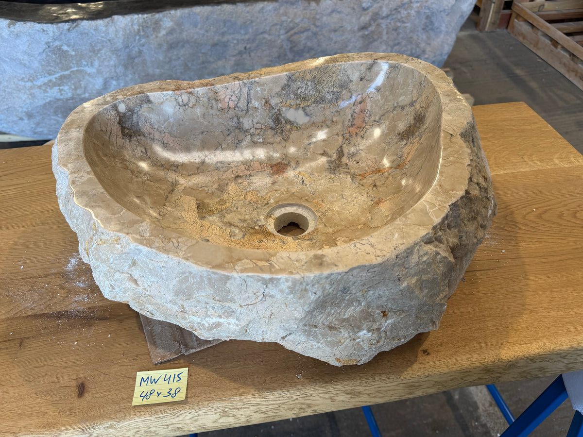 45-50cm Naturstein Waschbecken aus Beige Marmor – Stein Struktur