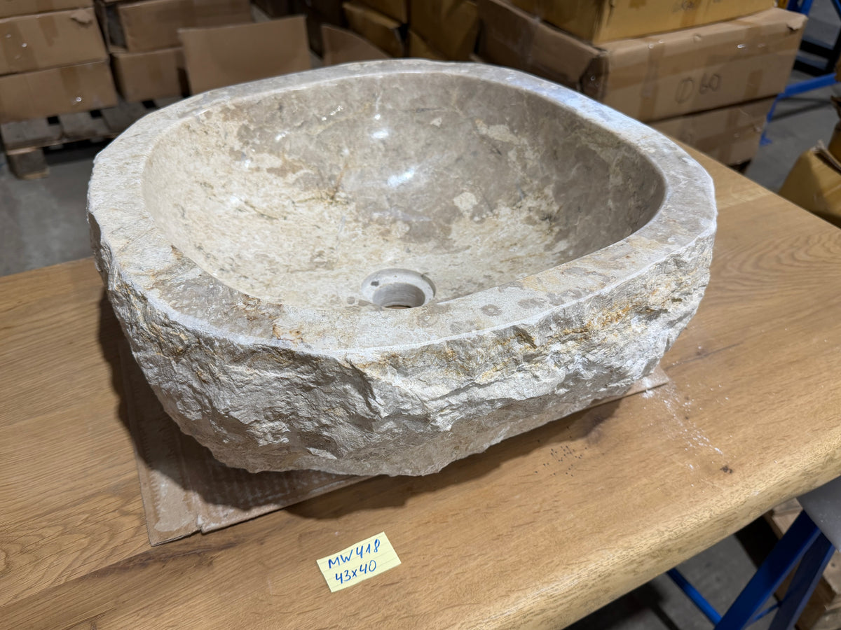 45-50cm Naturstein Waschbecken aus Beige Marmor – Stein Struktur