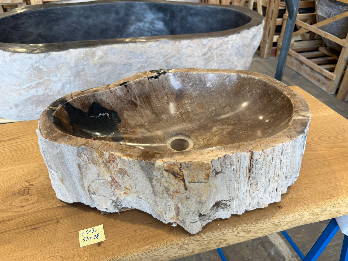 50-55cm Waschbecken aus versteinertem Holz – Ein Kunstwerk der Natur seit Millionen von Jahren