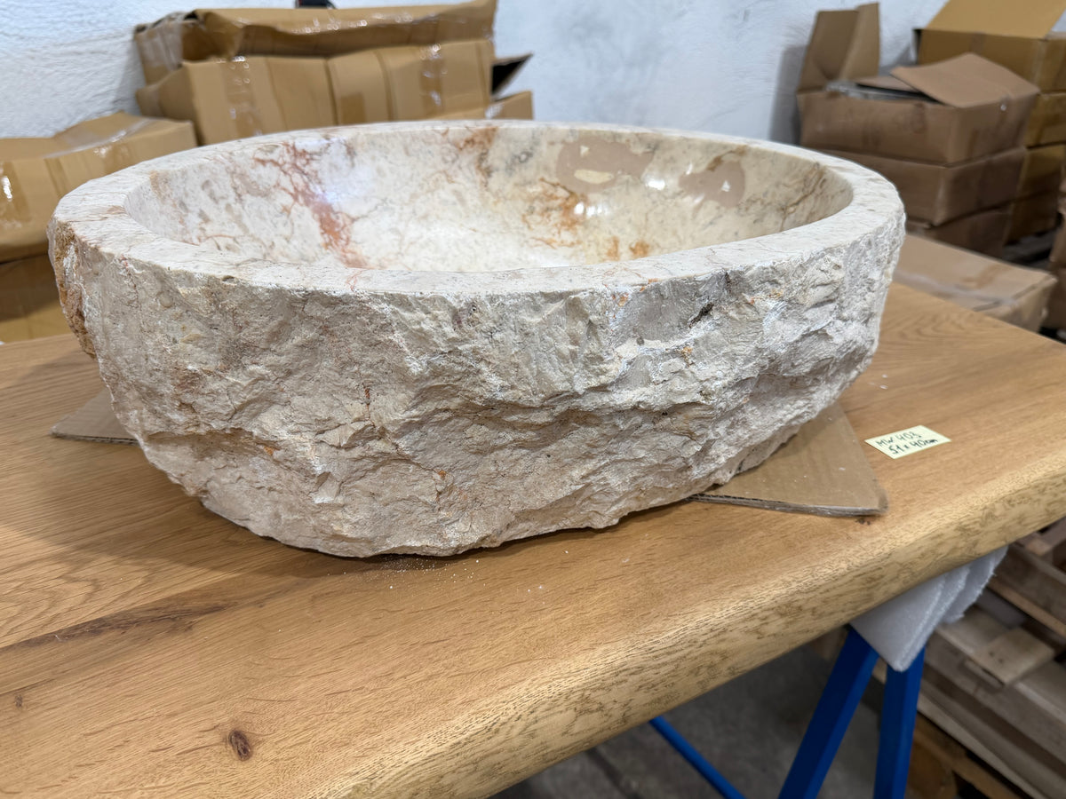 45-50cm Naturstein Waschbecken aus Beige Marmor – Stein Struktur