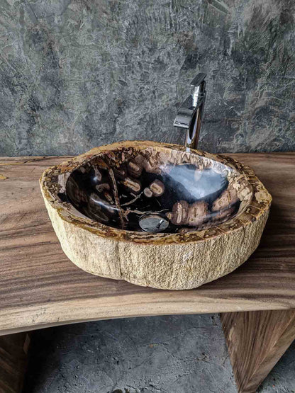 Waschbecken aus versteinertem Holz – Ein Kunstwerk der Natur seit Millionen von Jahren