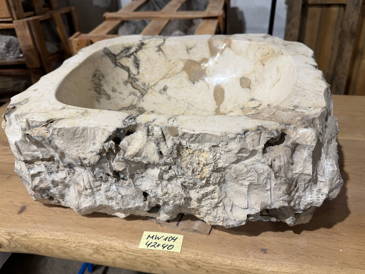 35-45cm Naturstein Waschbecken aus Beige Marmor – Stein Struktur