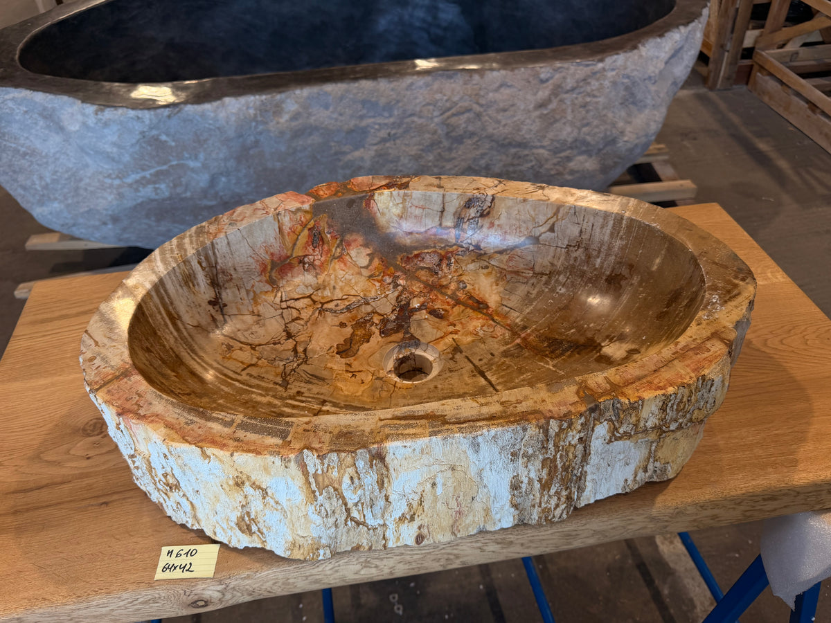 60cm Waschbecken aus versteinertem Holz – Ein Kunstwerk der Natur seit Millionen von Jahren