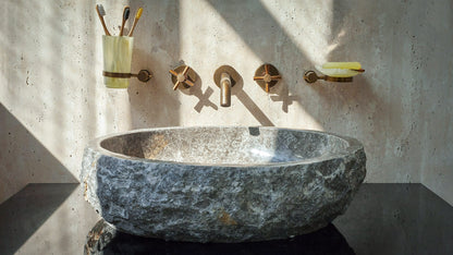 Luxuriöses Naturstein Waschbecken aus Marble Grey Marmor – Ein echtes Unikat