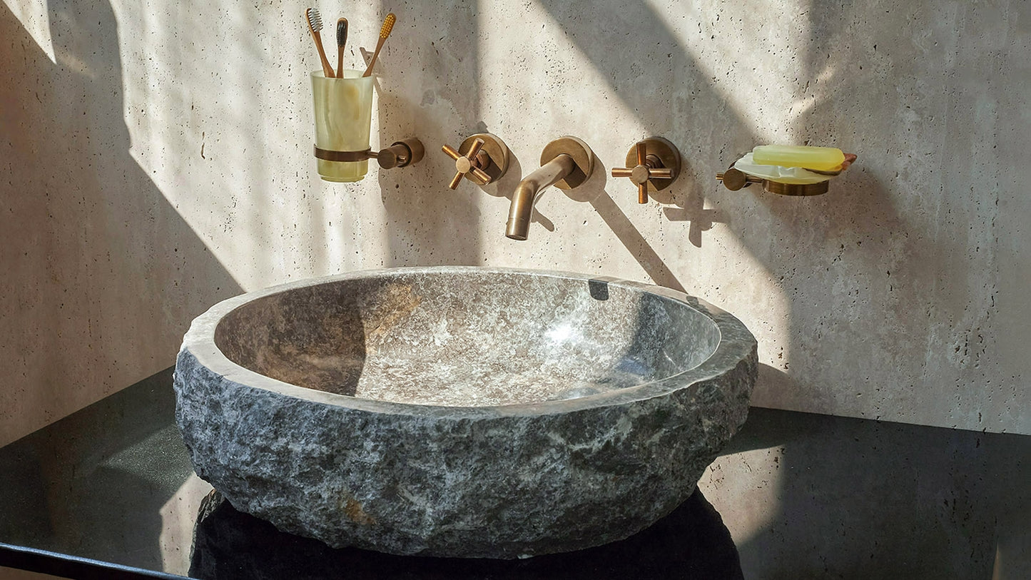 Luxuriöses Naturstein Waschbecken aus Marble Grey Marmor – Ein echtes Unikat