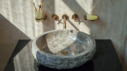 Luxuriöses Naturstein Waschbecken aus Marble Grey Marmor – Ein echtes Unikat