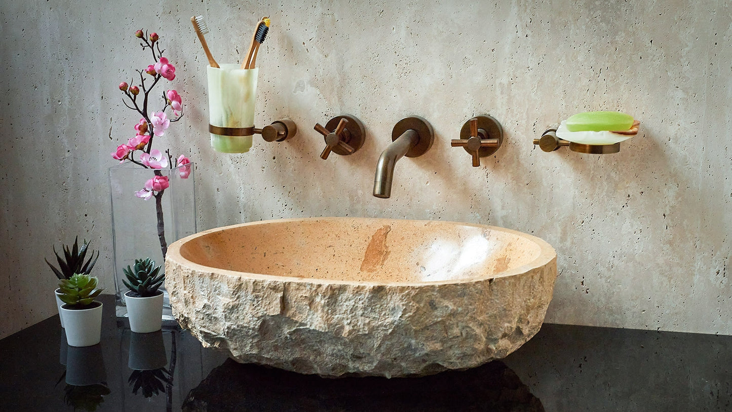 Luxuriöses Naturstein Waschbecken „Distrito“ aus Jura Beige Marmor – Rock Struktur