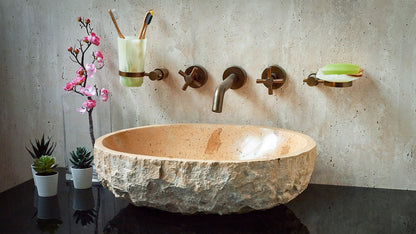 Luxuriöses Naturstein Waschbecken „Distrito“ aus Jura Beige Marmor – Rock Struktur