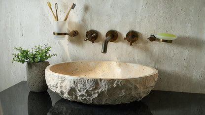 Luxuriöses Naturstein Waschbecken „Distrito“ aus Jura Beige Marmor – Rock Struktur
