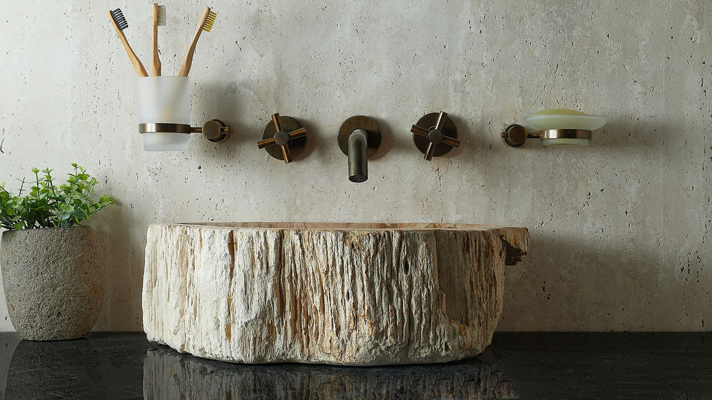 Waschbecken aus versteinertem Holz – Ein Kunstwerk der Natur seit Millionen von Jahren