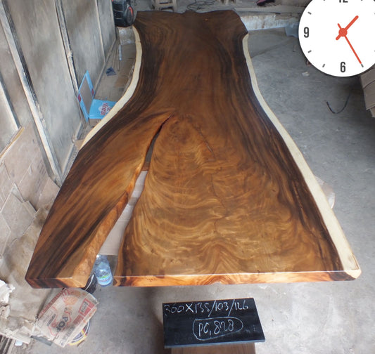 Suar Tischplatte 360 × 135 × 103 × 126 × 8 cm – Massivholz Baumkante aus einem Stück