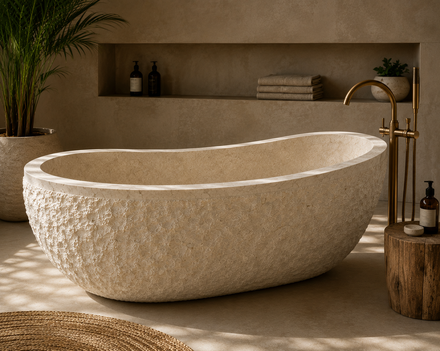 Freistehende Marmor Badewanne Weiß – 200 × 90 cm | Massiv Marmorblock