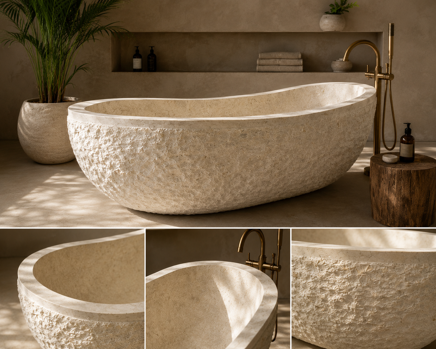 Freistehende Marmor Badewanne Weiß – 200 × 90 cm | Massiv Marmorblock