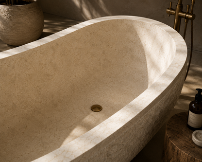 Freistehende Marmor Badewanne Weiß – 200 × 90 cm | Massiv Marmorblock