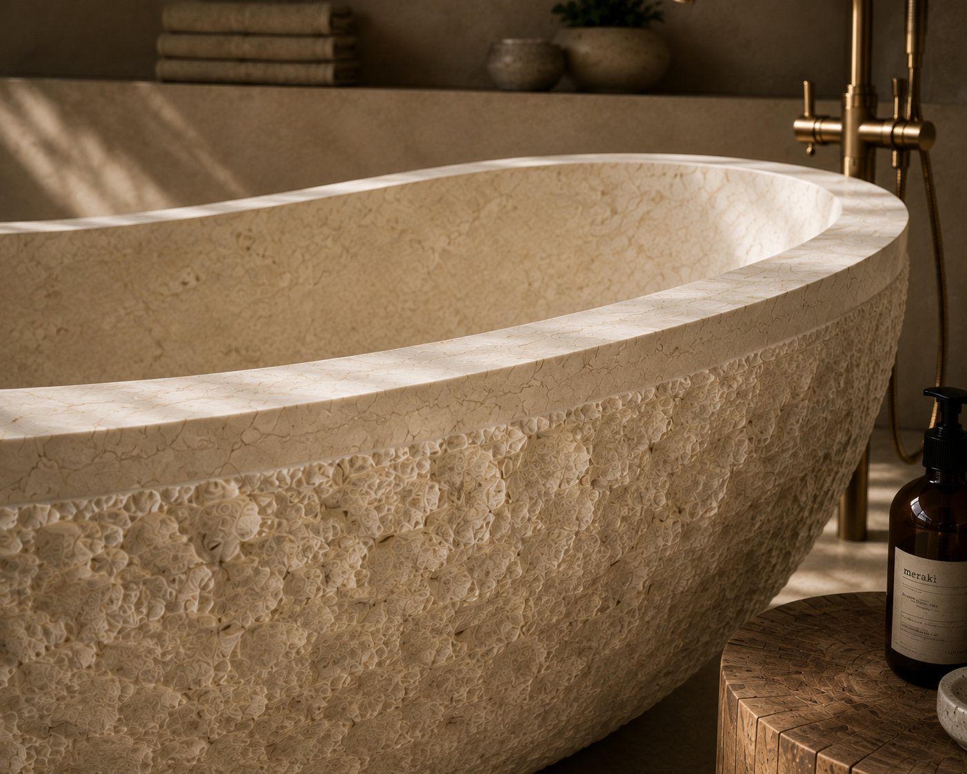 Freistehende Marmor Badewanne Weiß – 200 × 90 cm | Massiv Marmorblock
