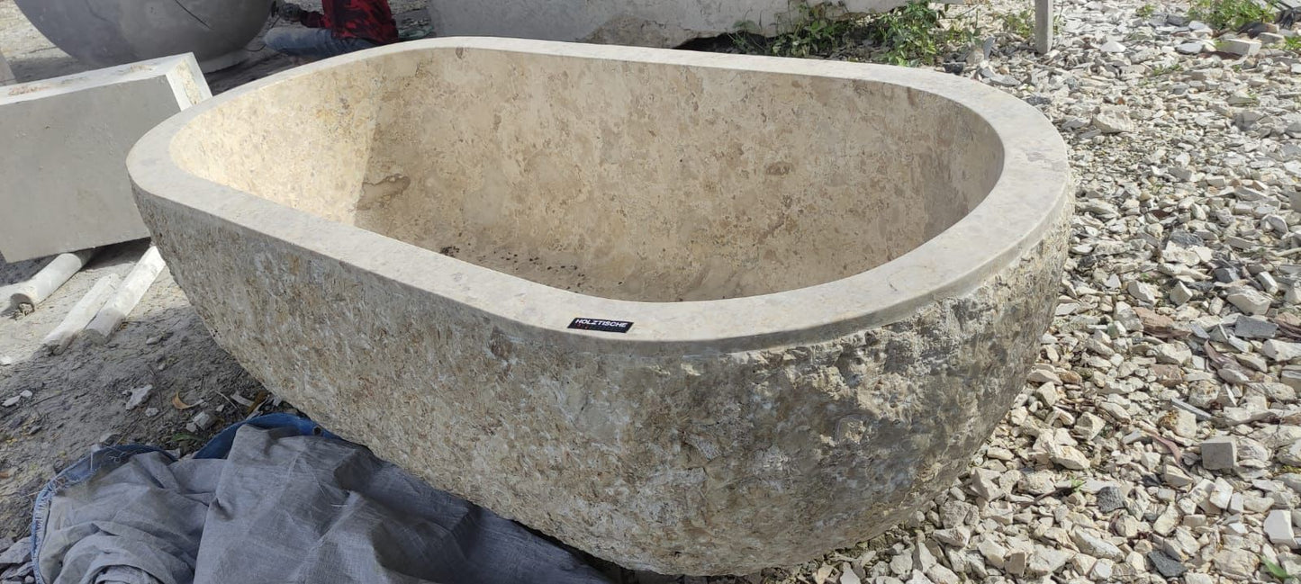 Freistehende Marmor Badewanne Weiß – 200 × 90 cm | Massiv Marmorblock