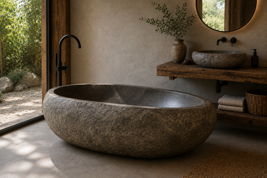 Luxus Flussstein Badewanne – Freistehend 170 × 90 cm | Massiver Naturstein