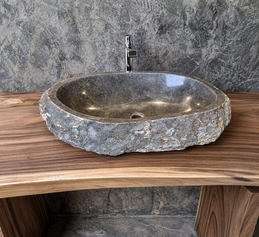 57 - 65cm Naturstein Waschbecken aus Grauem Marmor