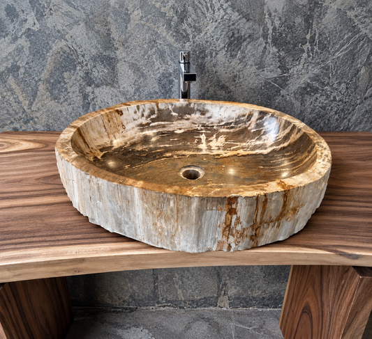 60cm Waschbecken aus versteinertem Holz – Ein Kunstwerk der Natur seit Millionen von Jahren