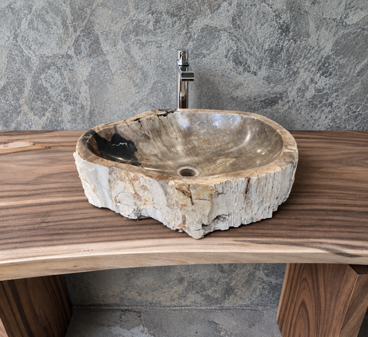 50-55cm Waschbecken aus versteinertem Holz – Ein Kunstwerk der Natur seit Millionen von Jahren
