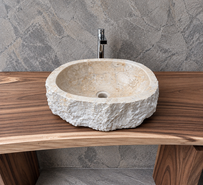 45-50cm Naturstein Waschbecken aus Beige Marmor – Stein Struktur
