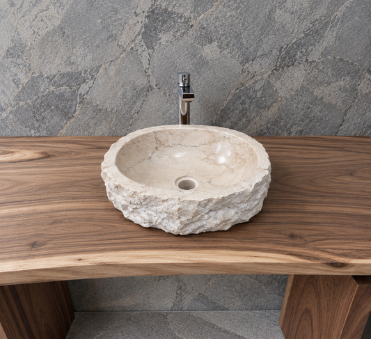 35-45cm Naturstein Waschbecken aus Beige Marmor – Stein Struktur