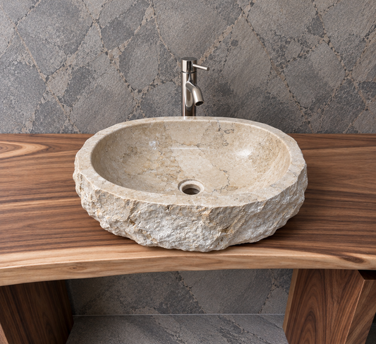 50 - 55cm Naturstein Waschbecken aus Beige Marmor – Stein Struktur